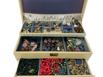 Vintage Jewelry Box Filled With Costume Jewelry
