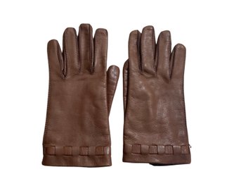 Loro Piana Brown Kidskin Cashmere Silk Gloves - Size S