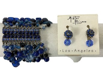 Blue Beaded Bracelet And Earrings