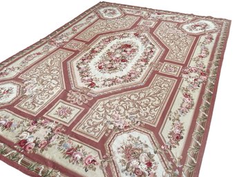 9 X 12 Red Aubusson Needlepoint Carpet