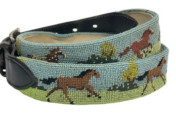 Equestrian Needlepoint Leather Belt CPL