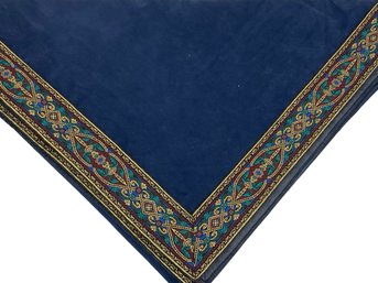 Blue Velvet Square Tablecloth With Gold Trim