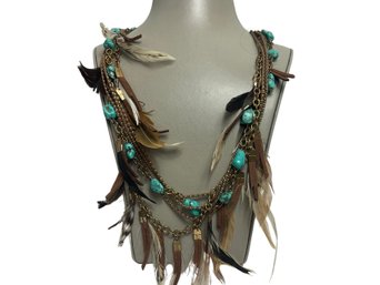 Feather And Turquoise Necklace