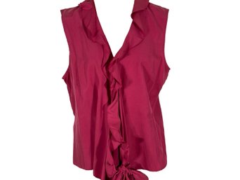 J Marco Silk Cotton Pink Ruffle Sleeveless Top - Size L