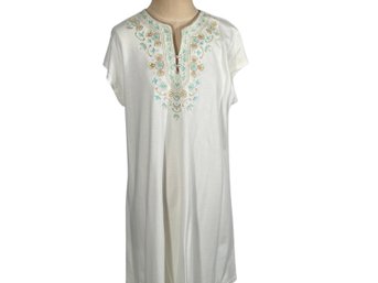 Oscar De La Renta White Stitched Day Dress - Size L