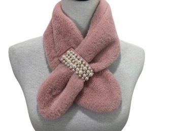 Pink Plush Scarf With Pearls Brand New