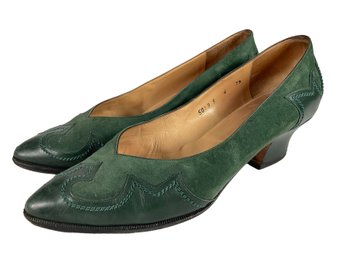 Bottega Veneta Green Suede And Leather Heels - Size 7.5
