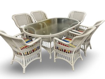 White Wicker Patio Table With 6 Chairs