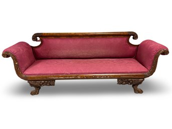 Antique Carved Mahogany Clawfoot Sofa