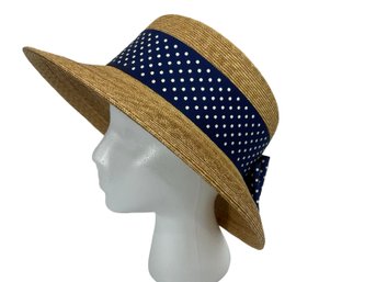 Suzanna Couture  Millinery Straw Hat With Blue Ribbon