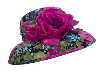 Suzanna Couture  Millinery Colorful Hat With Fuchsia Flowers
