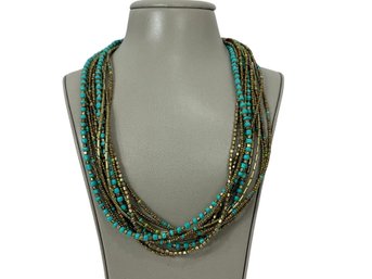 Multi Strand Gold And Turquoise Necklace