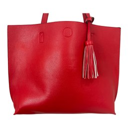 Red Pebble Faux Leather Tote Bag