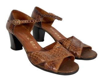 Shoe Biz Brown Snakeskin Chunky Heels Shoes - Size 7.5