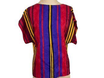 Colorful Silk Short-sleeve Blouse By Reuven