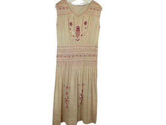 Vintage Embroidered Sheer Cotton Sleeveless Dress