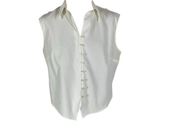 Ann Fontaine France White Cotton Sleeveless Button-down Top- Size 4