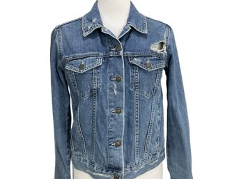 Top Shop Moto Distressed Denim Jacket Size 6