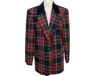 Sag Harbor Red Tartan Wool Blend Jacket Size 10