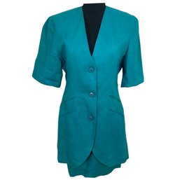 Robyn Meredith Turquoise Linen Suit Size 8