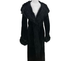 Amazing Black Lambskin And Shearling Leather Fur Coat Size XS