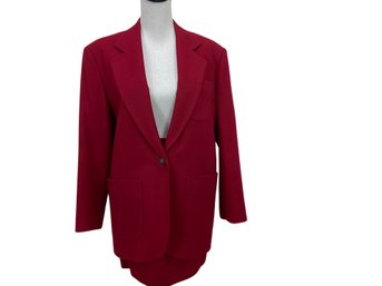 Isabel Arde Deep Red Wool Skirt And Jacket Suit Size 6/8