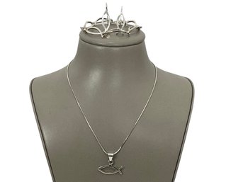 Sterling Silver Ichthys Fish Necklace, Bracelet, Earrings