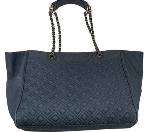 Tory Burch Blue Quilted Denim Tote Bag