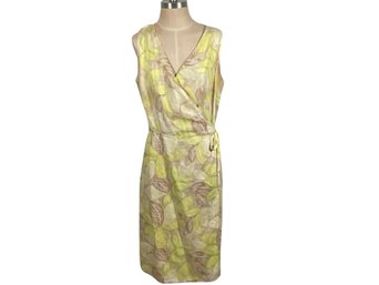 Adrienne Vittadini Yellow Floral Sleeveless Linen Dress - Size 16