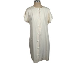 Royal Silk Cotton/Silk Blend Short Sleeve Off-white Button Down Dress - Size 14