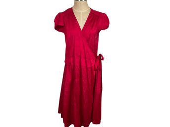 Calypso Red Short Sleeve Silk Dress - Size M