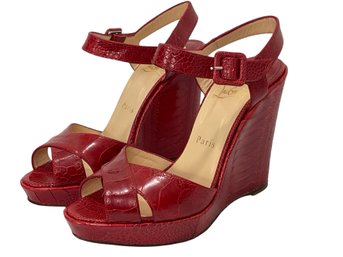 Christian Louboutin St. Pierre Embossed Red Leather Wedge Sandals Size 36