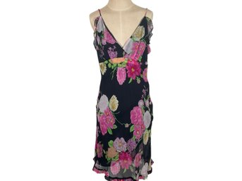 Gorgeous Tessuto Black Floral Silk Summer Dress - Size L