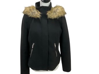 Trafaluc Black Jacket With Faux Fur Trim Size L