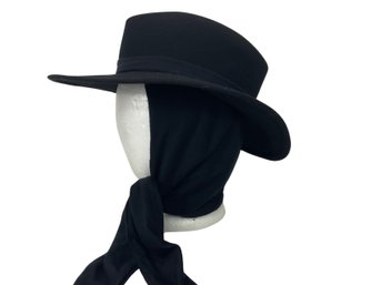 Vintage Bonwit Teller Black Wool Hat With Built In Scarf
