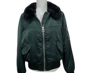 Topshop Green Jacket With Faux Fur Size 10