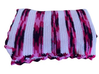 Vintage Handmade Pink Knit Throw Blanket