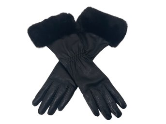 Flonana Black Leather & Cashmere Gloves Size 7.5