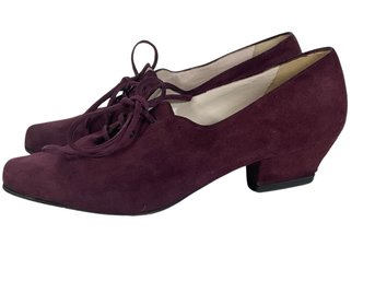 Maud Frizon Italian Suede Wine Laced Heeled Shoes - Size 38.5