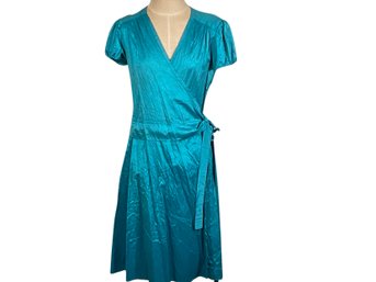 Calypso Aqua Short Sleeve Silk Dress - Size M