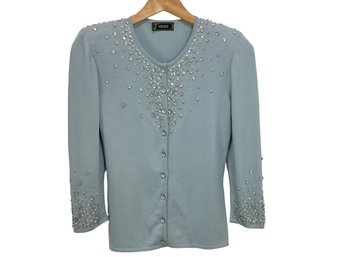 Versace Light Blue Embellished Cardigan Sweater