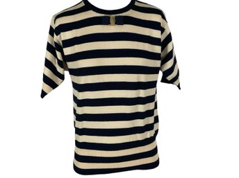 Salvatore Ferragamo Navy Cream Striped Short Sleeve Sweater - Size S