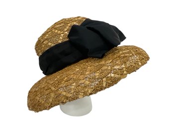 Suzanne Couture Millinery Straw Hat With Black Bow