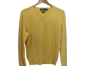 Polo Ralph Lauren Yellow V-Neck 100 Percent Cashmere Sweater Size M