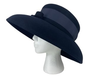 Suzanne Couture Millinery Navy Blue Hat With Ribbon Bow