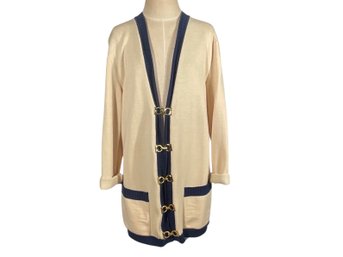 Salvatore Ferragamo Ivory And Blue Sweater - Size Large