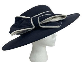 Suzanne Couture Millinery Hat Blue With White Trim