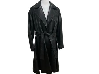 Donna Karan Black Deerskin Belted Coat Size S