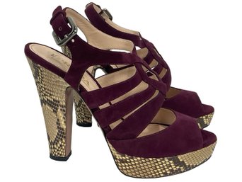 Prada Suede And Python Platform Sandals Size 36