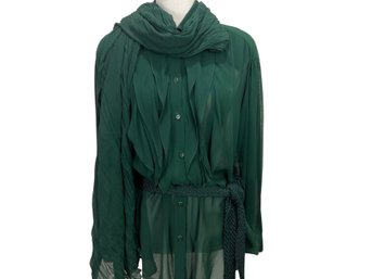 Dana Buchman Green Blouse With Scarf And Belt